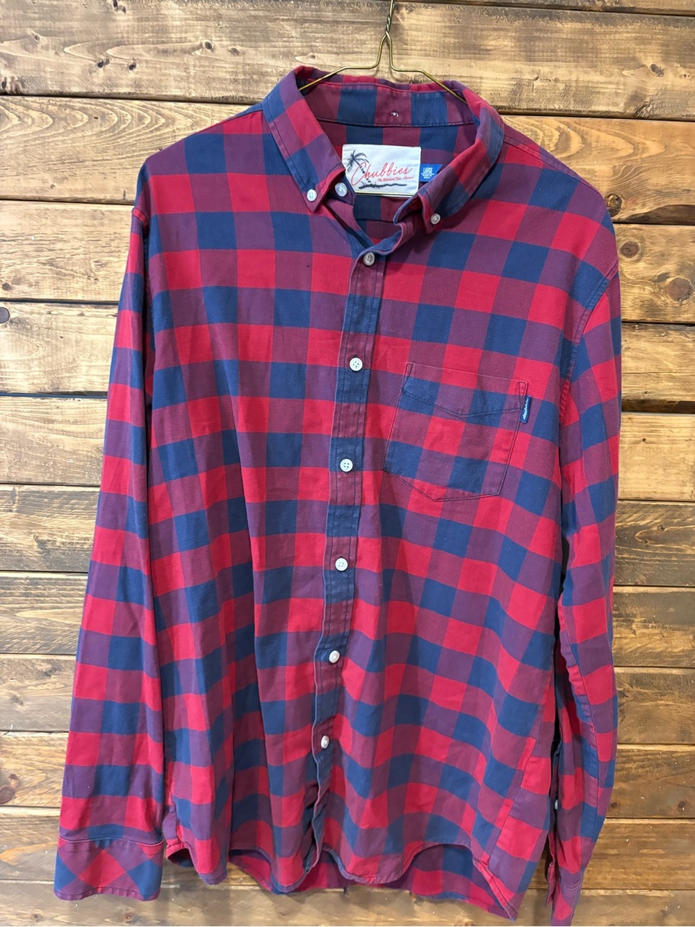 chubbies Red & Navy Plaid Button-Down Shirt western cowboy cotton size large